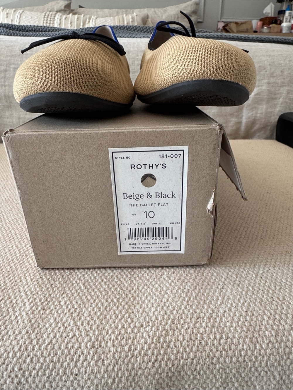 Rothy’s Beige & Black The Ballet Flat - Size 10 - Picture 2 of 6